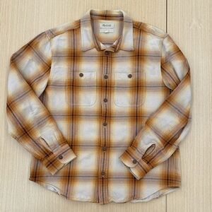 Madewell Men's Casual Plaid Shirt - Tan and White